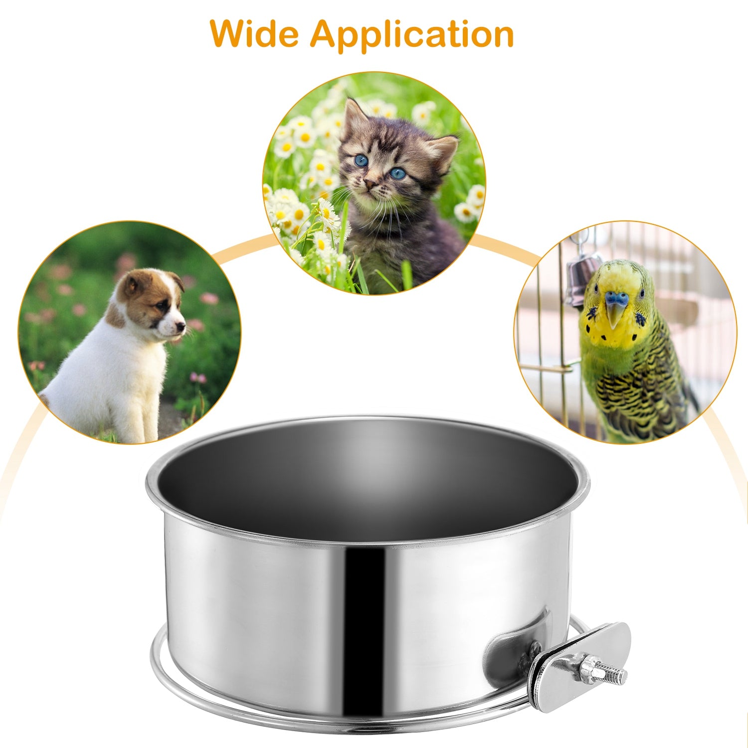 Stainless Steel Hanging Food Bowl with Clamp Holder
