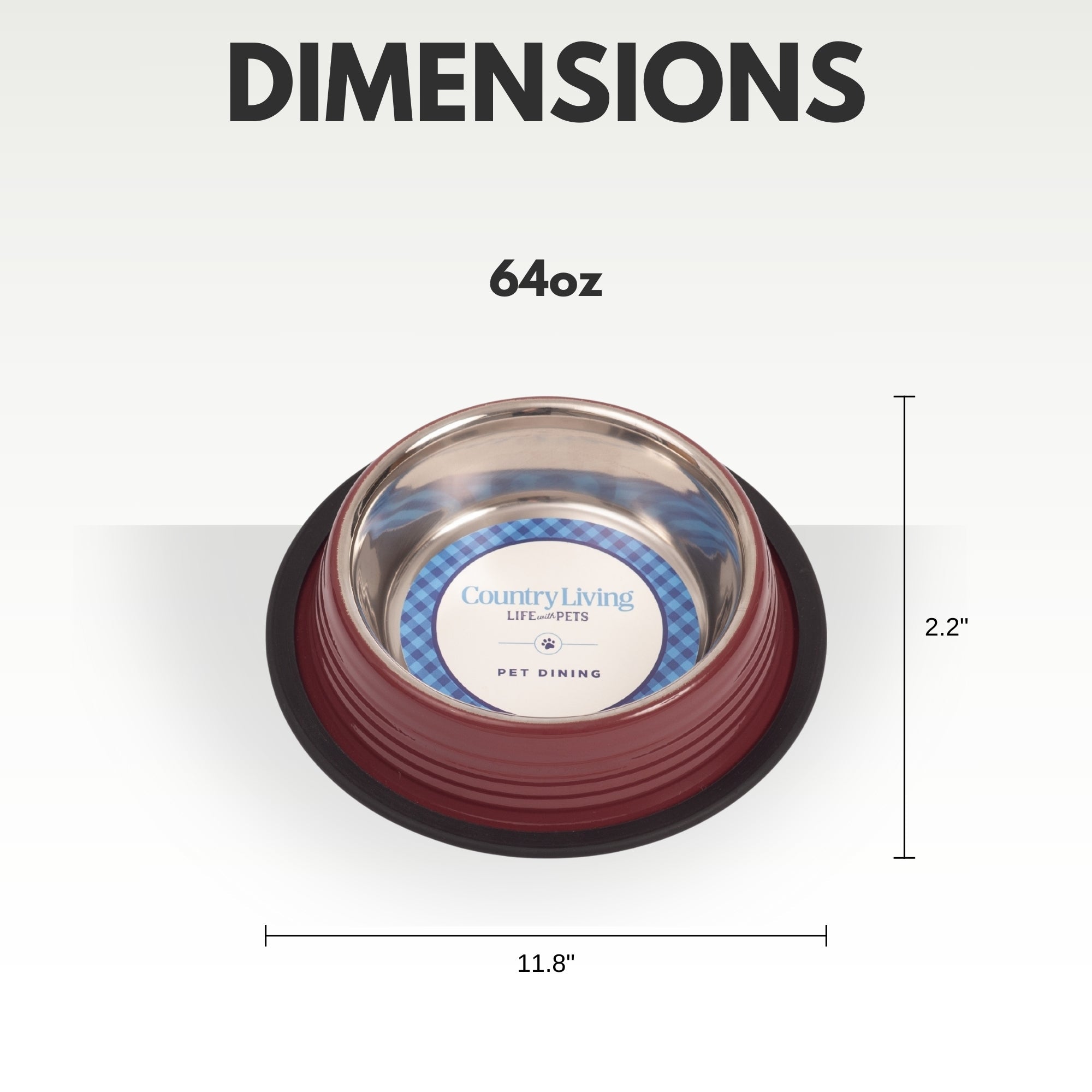 Country Living Set of 2 Ribbed Non-Slip Pet Bowls – Merlot Red