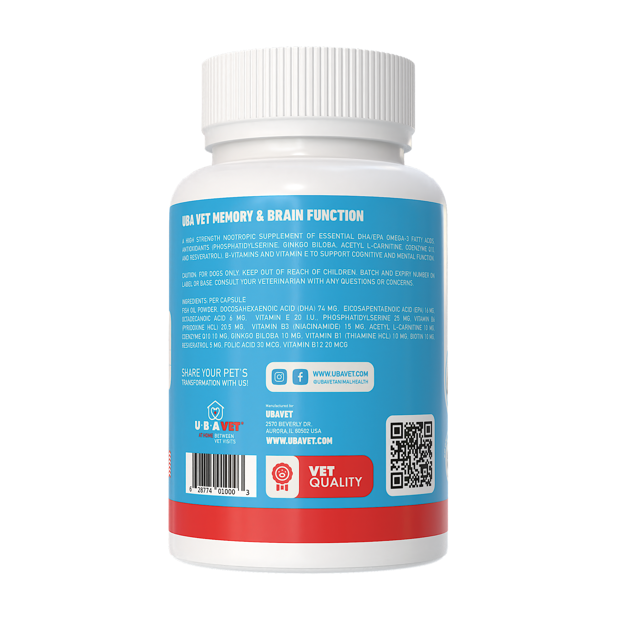 UBAVET Memory & Brain Support for Senior Dogs – 90 ct Cognitive Health Supplement