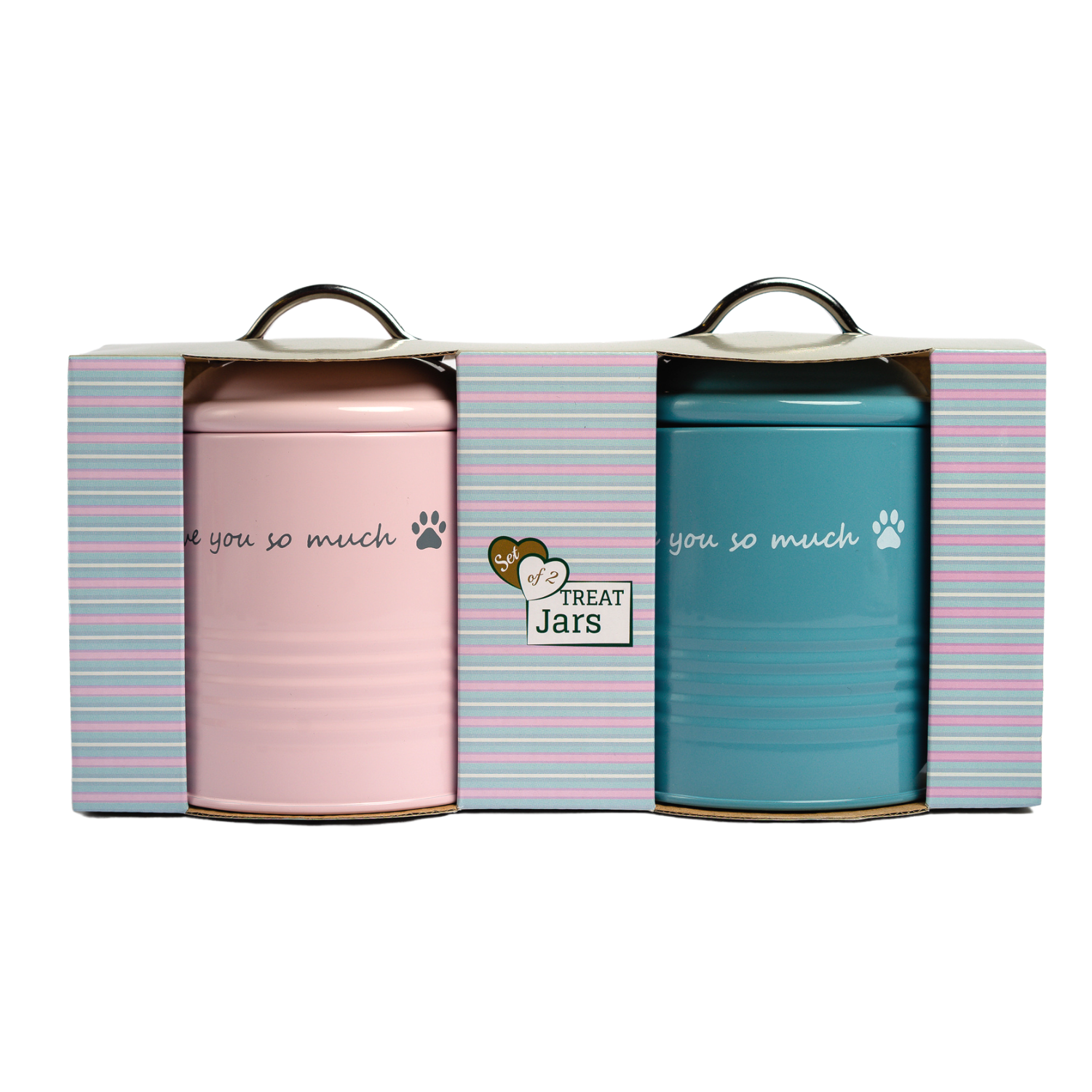 "I Love You So Much" Dog Treat Canister Gift Set – Pink & Blue