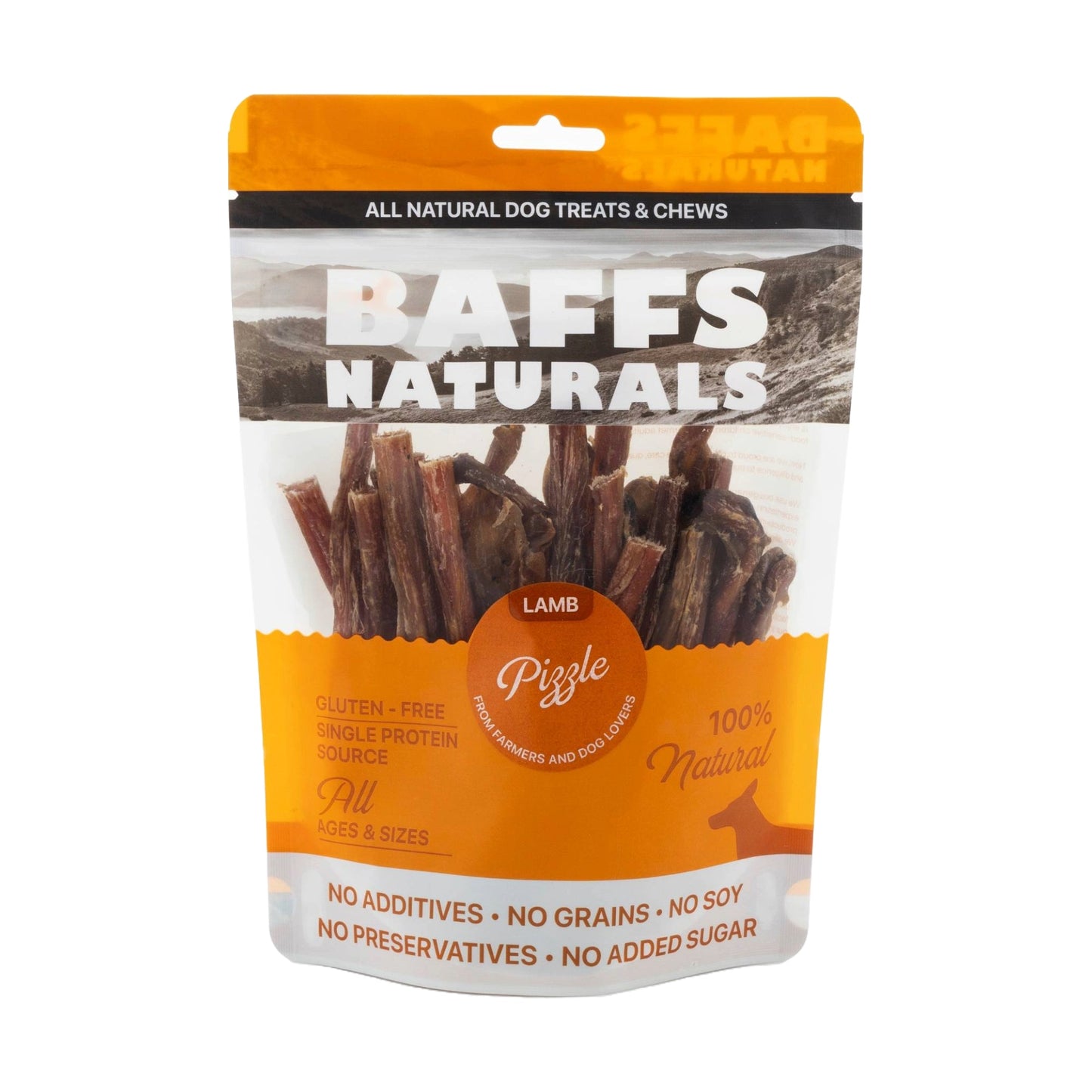 BAFFS NATURALS All-Natural Premium Lamb Pizzle Dog Chews – (8oz Bag)