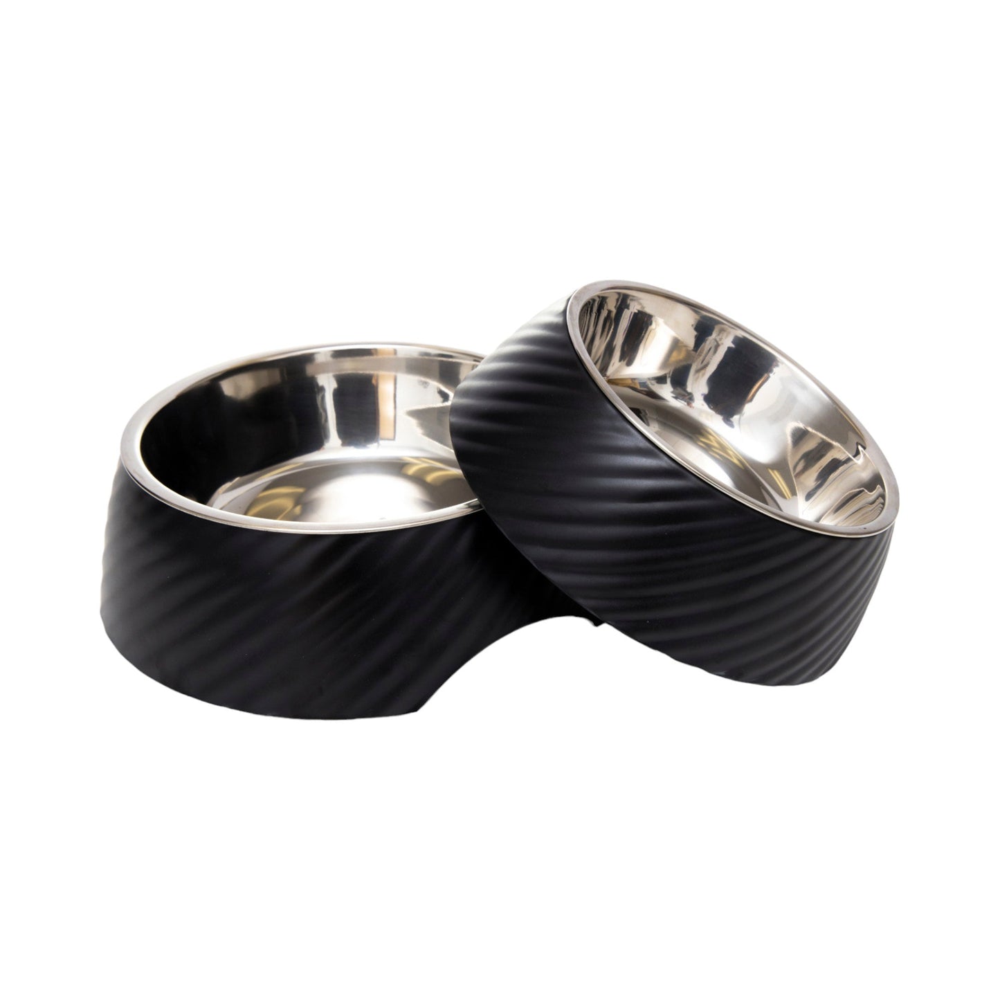 Country Living Set of 2 Round Twill Melamine Dog Bowls with Removable Stainless Steel Inserts – Black