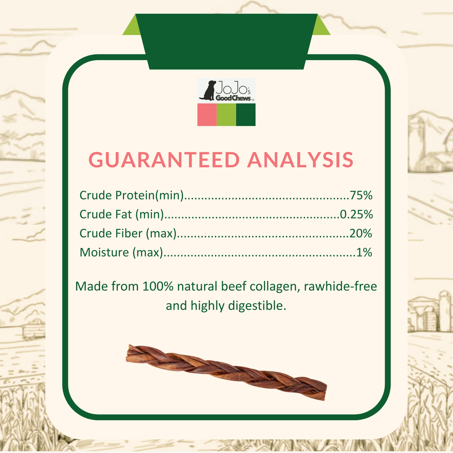 Braided Collagen Stick Dog Treats for Joint Health - 12-Inch Standard (4-Pack)