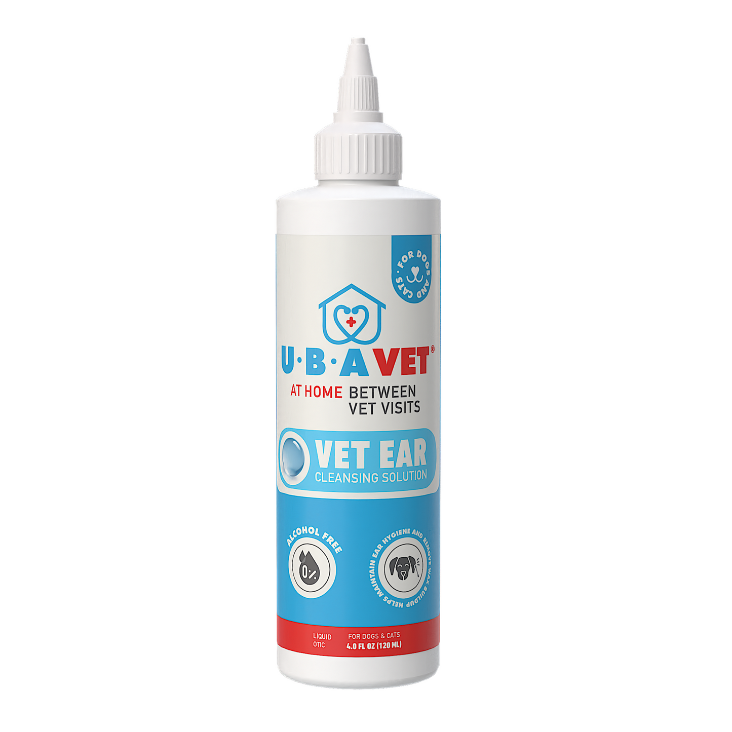 UBAVET Vet Ear Cleansing Solution for Dogs & Cats – (4 fl oz / 120ml)