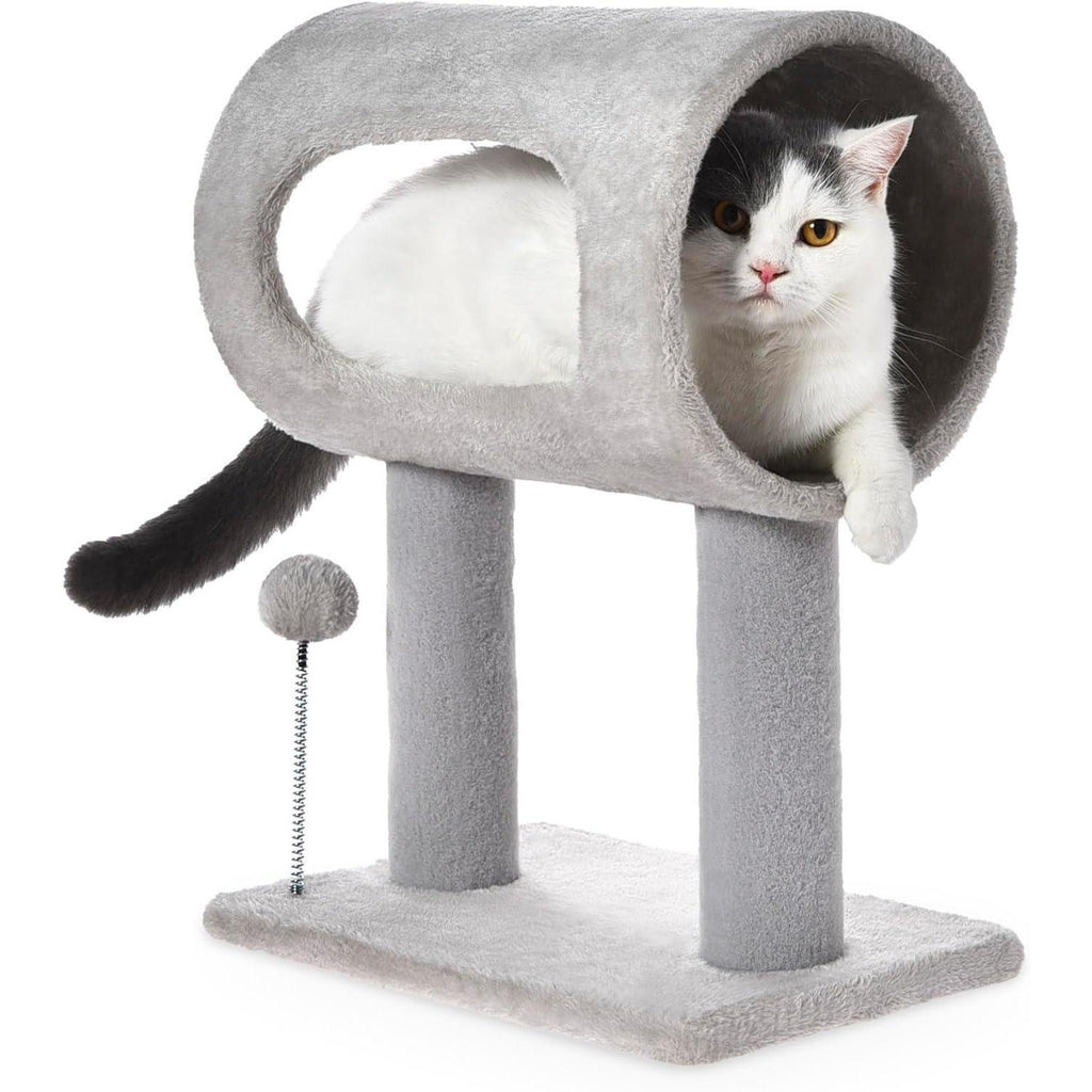 Gray Indoor Cat Tree with Hanging Ball