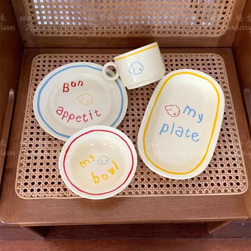 Cream Colored Cute Ceramic Plate Pet Tableware