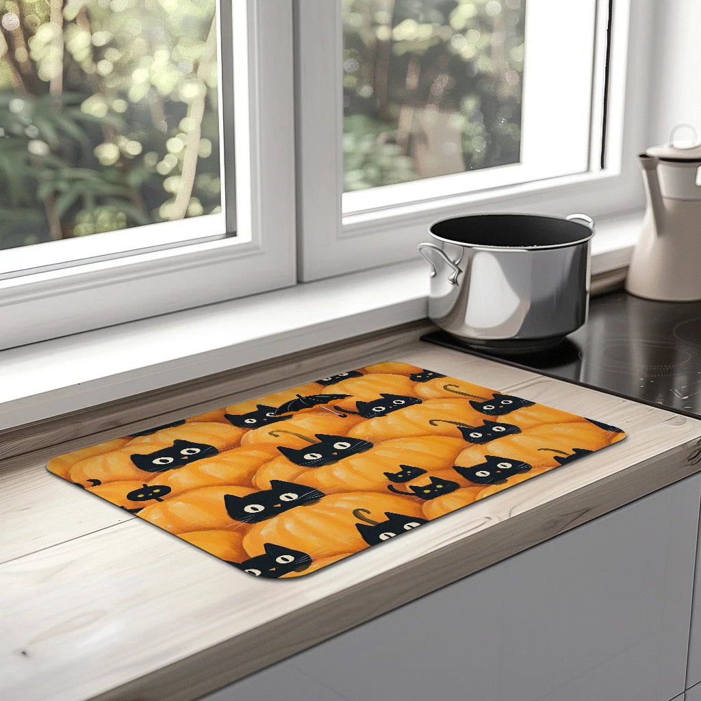 Absorbent Tableware Dish Drying Mats, Pumpkin Cat