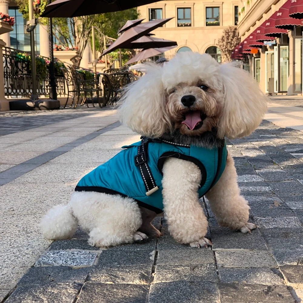 Waterproof Winter Pet Dog Clothes With Harness and Reflective strip