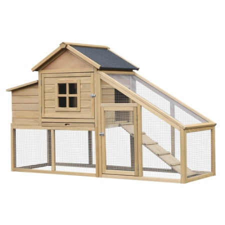 Wooden Chicken Enclosure, With Connecting Ramp, Removable Tray, Ventilated Window And Nesting Box, Natural