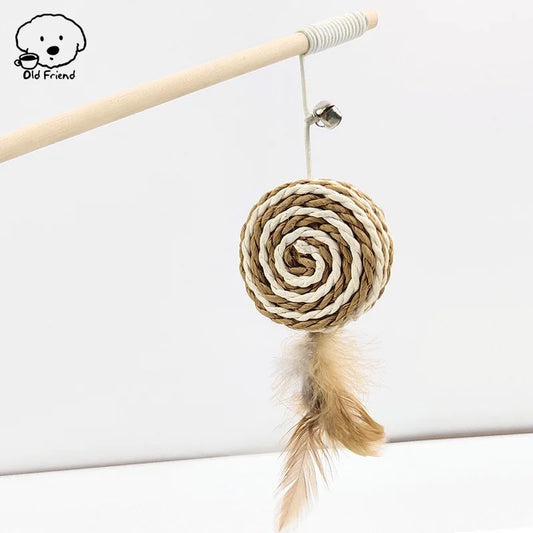 Wooden Handmade Cat Feather Toy