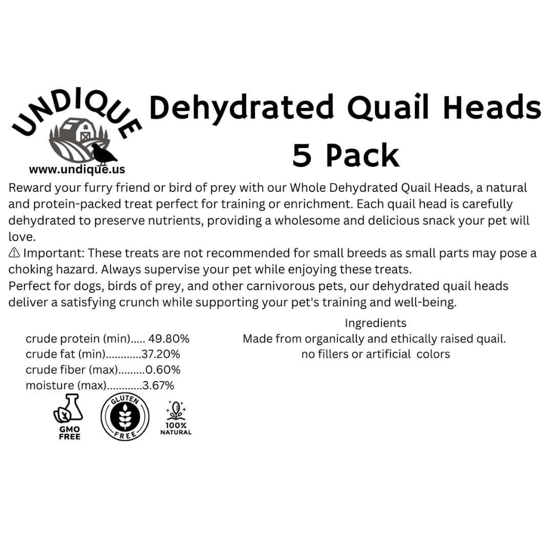 Fine Feline Feasts Quail Heads - Gourmet Cat Treats, High Protein, Nutrient-Dense, Promotes Natural Instincts, Healthy Skin & Coat, Minimal Ingredients Pack of 5