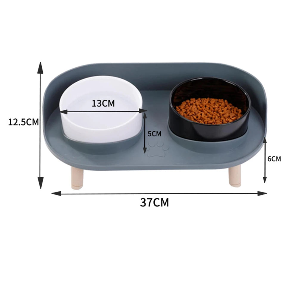 Raised Double Bowl Feeder, Adjustable Height Anti-tip Protection