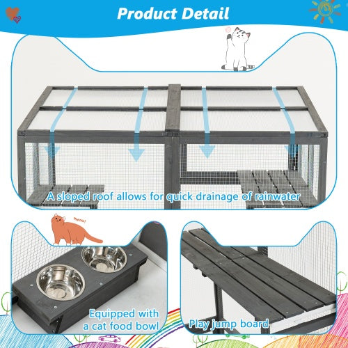 Outdoor Wooden Cat Catio Playpen With 2 Jumping Platforms