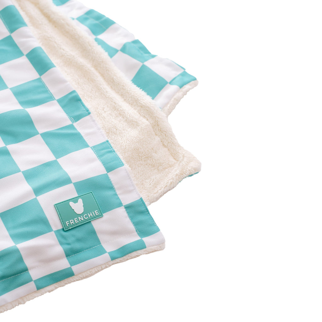 Frenchie Blanket - Aqua Checkered