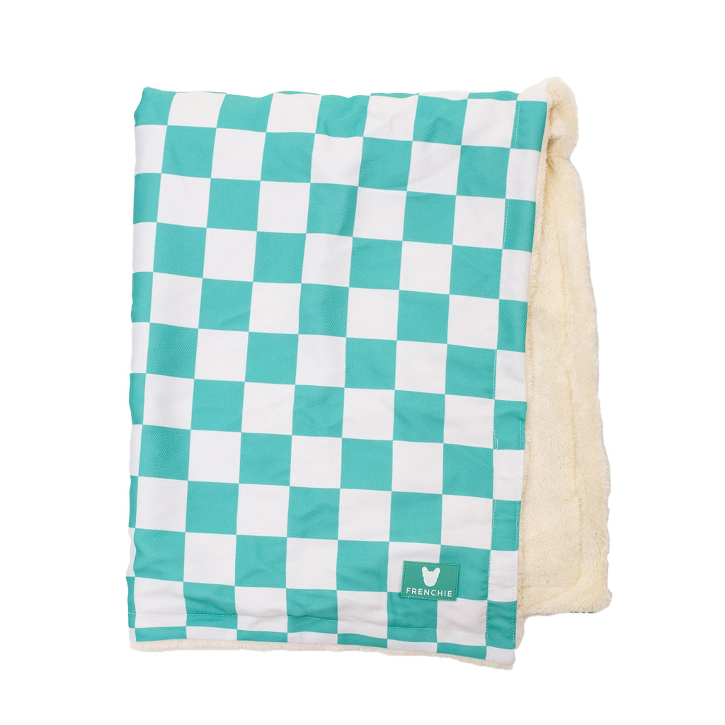 Frenchie Blanket - Aqua Checkered
