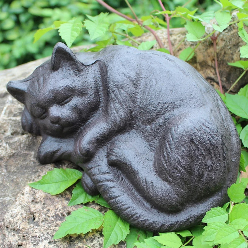 Antique Black Cast Iron Sleeping Cat Statue