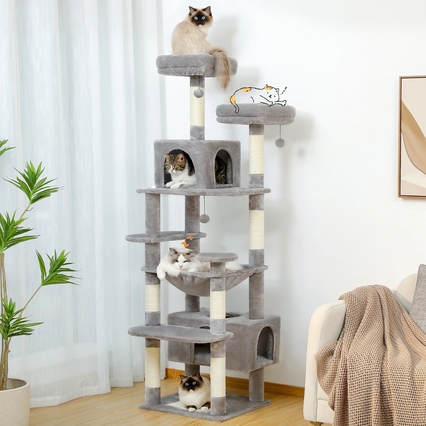 Large Cat Tree Tower With Sisal-Covered Scratching Posts