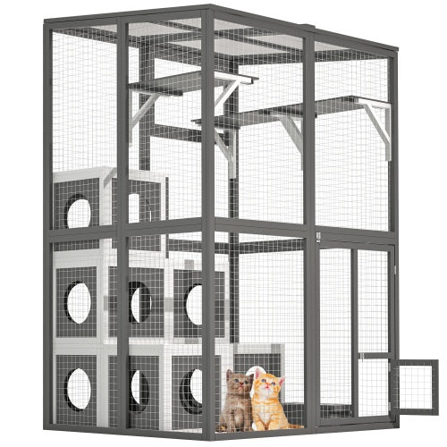 Outdoor Wooden Cat Catio Playpen With 2 Jumping Platforms