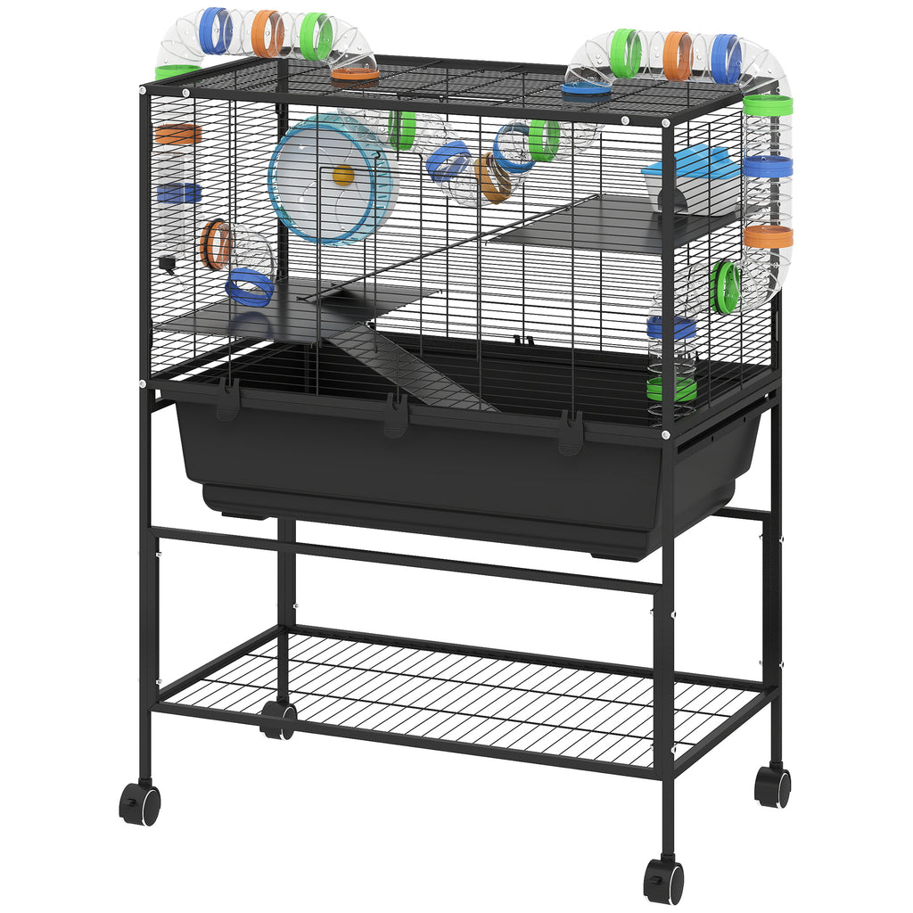 Hamster Cage Big Exercise Wheel, Hut, Tube System, 3 Tier