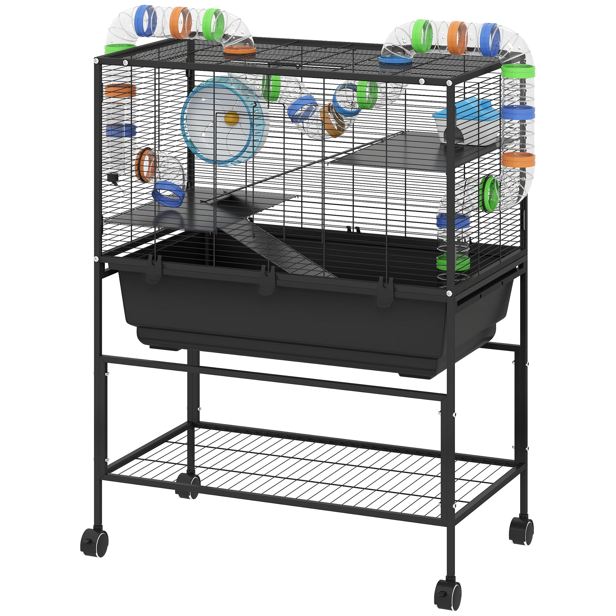Hamster Cage Big Exercise Wheel, Hut, Tube System, 3 Tier