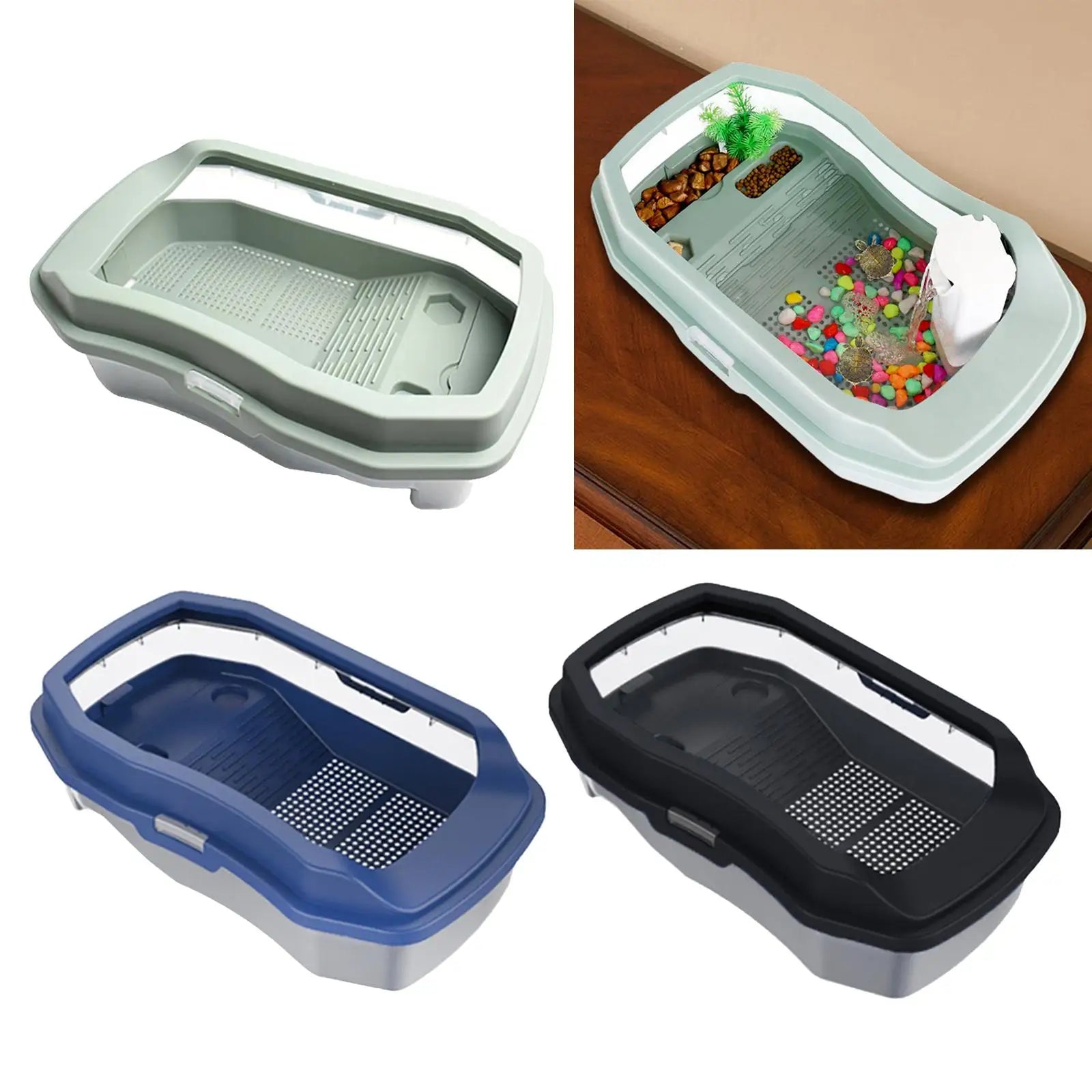 Turtle Aquarium Box with Platform Easy to Clean