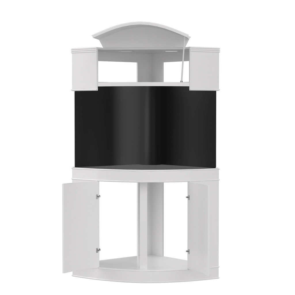 400 Gallon Glass Corner Reef-Ready Aquarium Tank Wood Stand Canopy in Rose Cherry