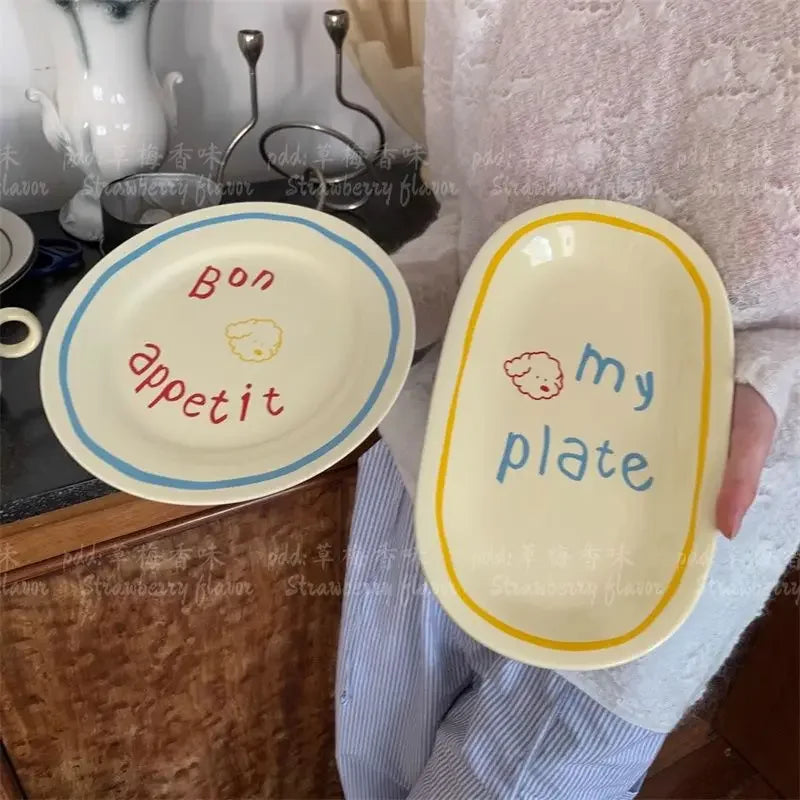 Cream Colored Cute Ceramic Plate Pet Tableware