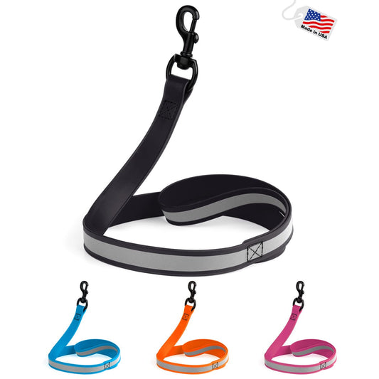 Reflective Biothane Dog Leash with Black Hardware