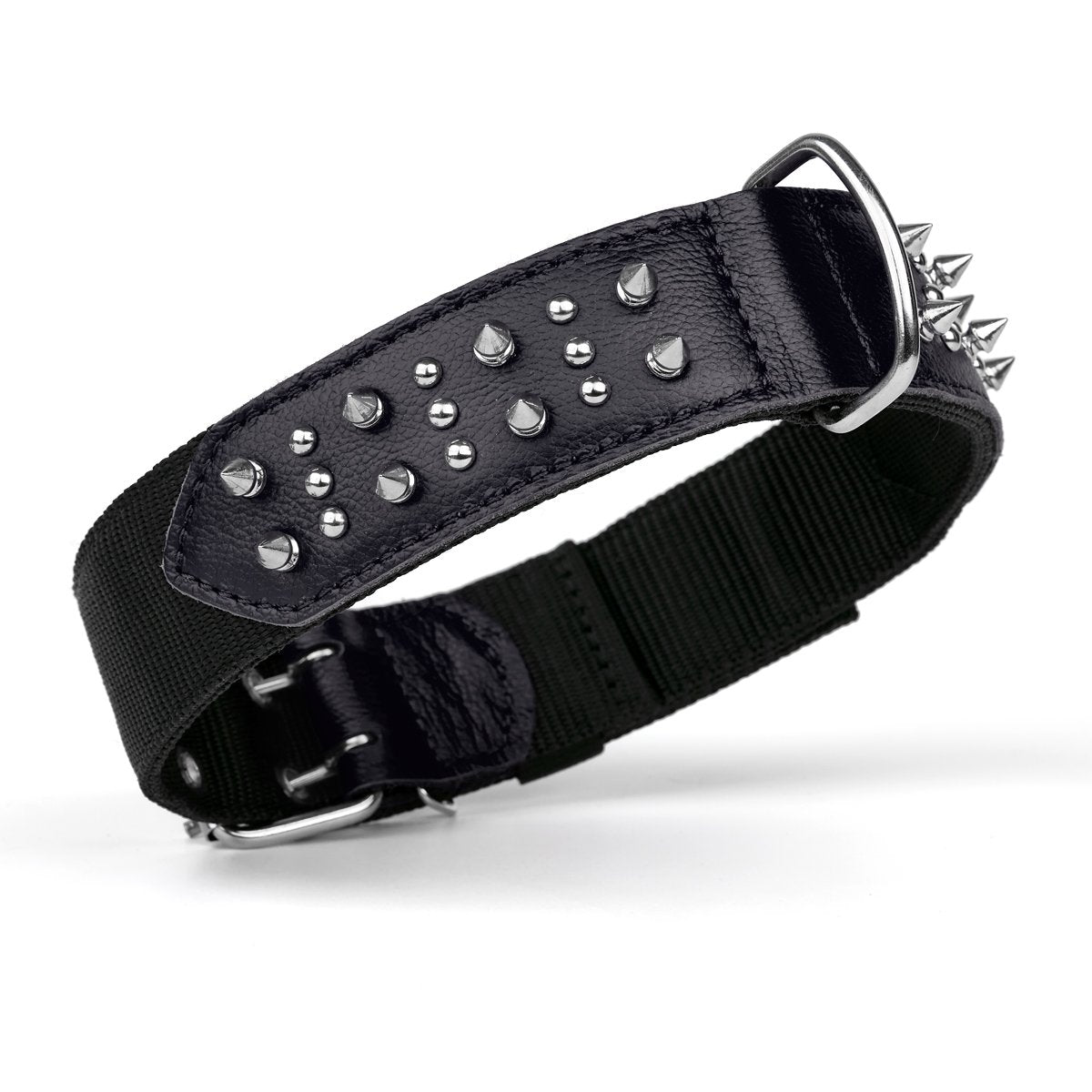 Leather + Nylon Spiked Dog Collar