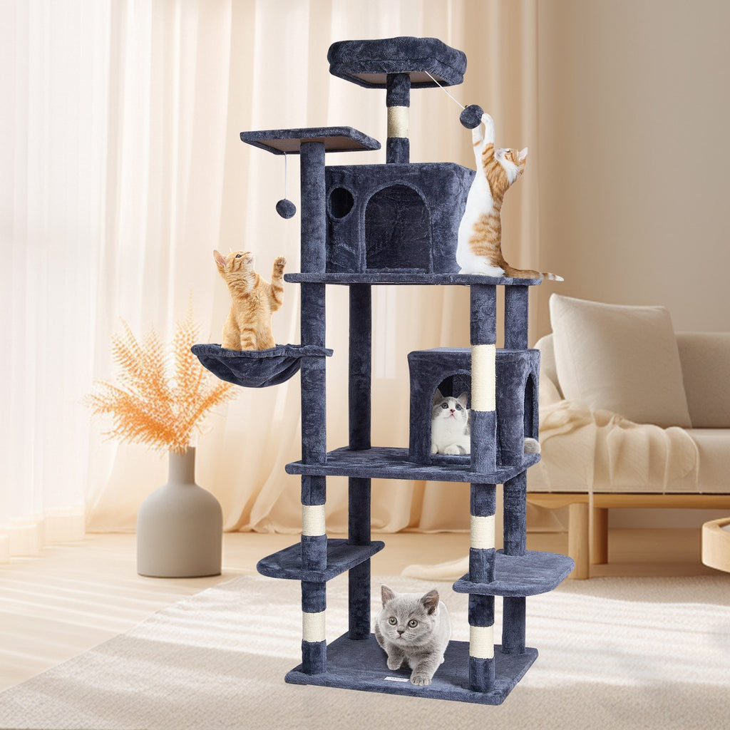 Cat Tree Cat Tower with Cat Condos Sisal Scratching Post Dark Grey