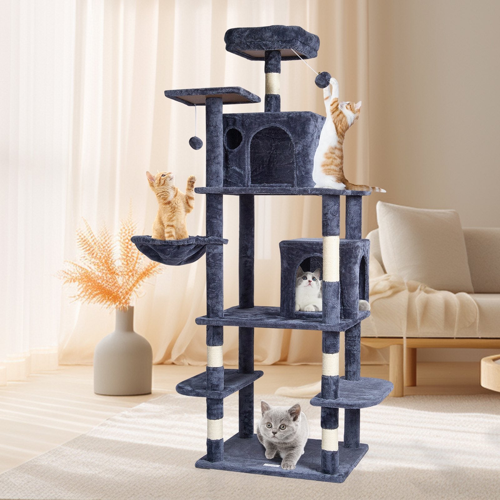 Cat Tree Cat Tower with Cat Condos Sisal Scratching Post Dark Grey