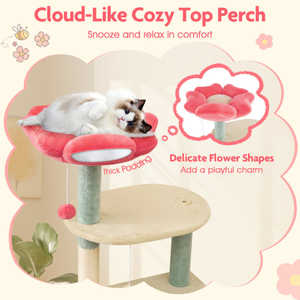 61 Inch Multi-Level Aesthetic Floral Cat Tower with Flower-Shaped Padded Perch