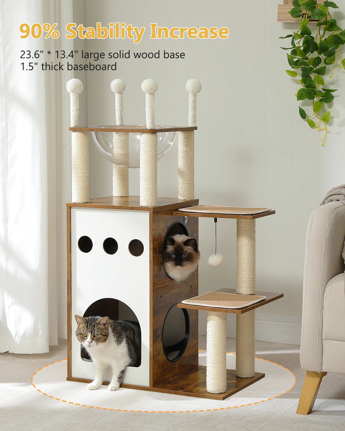 Modern Wood Cat Tree And Heavy Duty Scratch Post