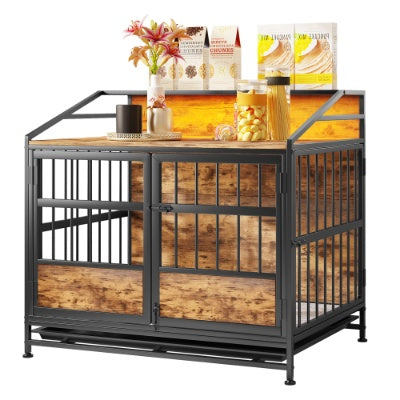 Multi-function Furniture Style Dog Crates With Storage, Dog Crate Furniture Large Wooden Dog Kennel With Double Doors, For Large Medium Dog Indoor, Brown