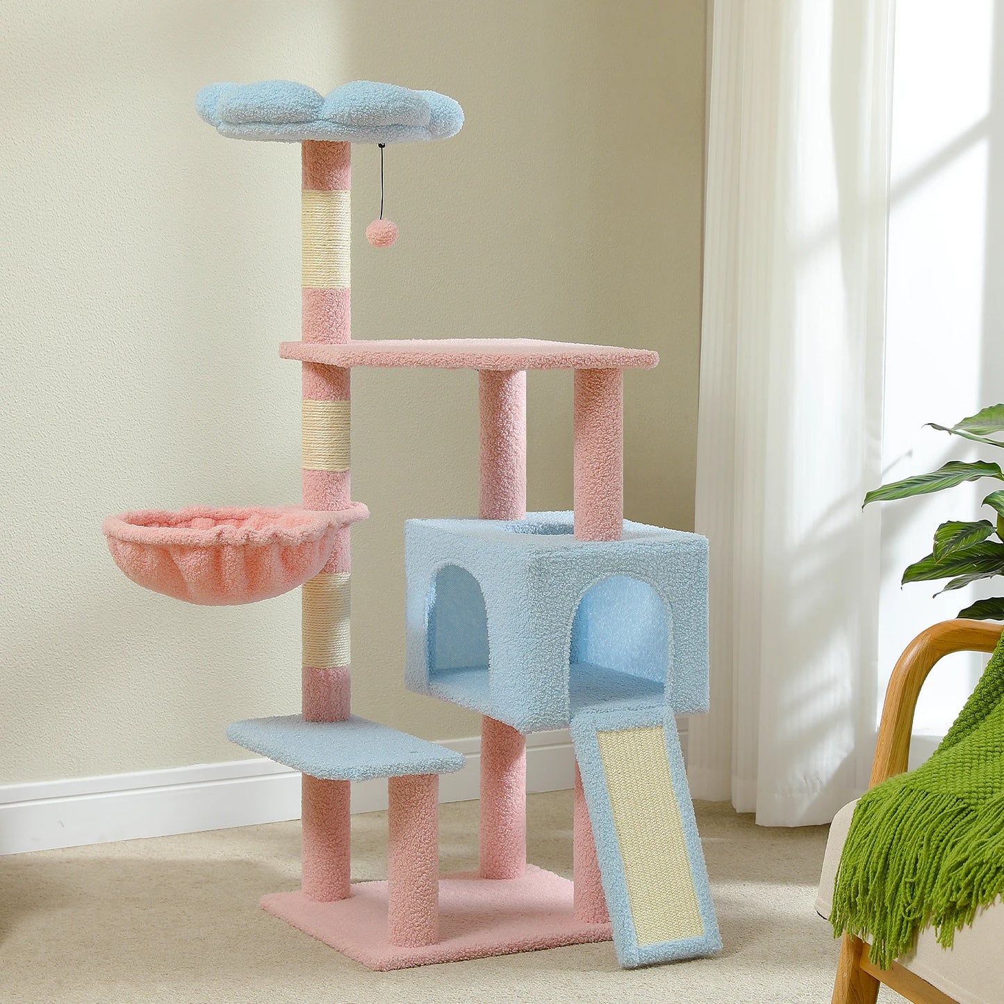 Multi-Level Cat Tree with Sisal Scratching Posts, Hammock, Ramp Ladder