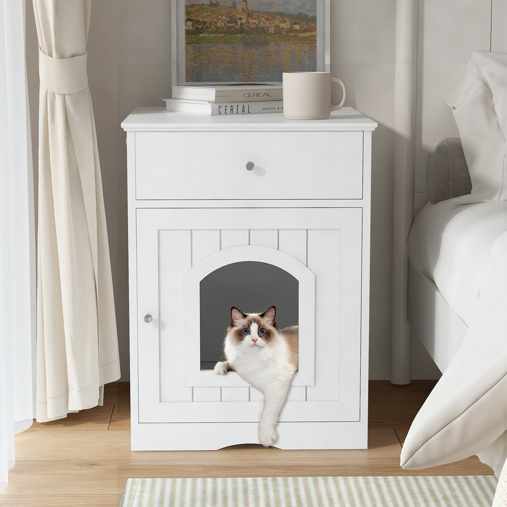 Wooden Pet House Litter Box  With Drawers