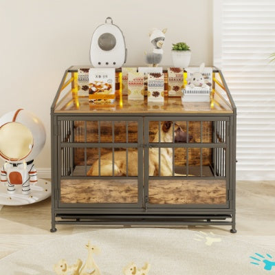 Multi-function Furniture Style Dog Crates With Storage, Dog Crate Furniture Large Wooden Dog Kennel With Double Doors, For Large Medium Dog Indoor, Brown