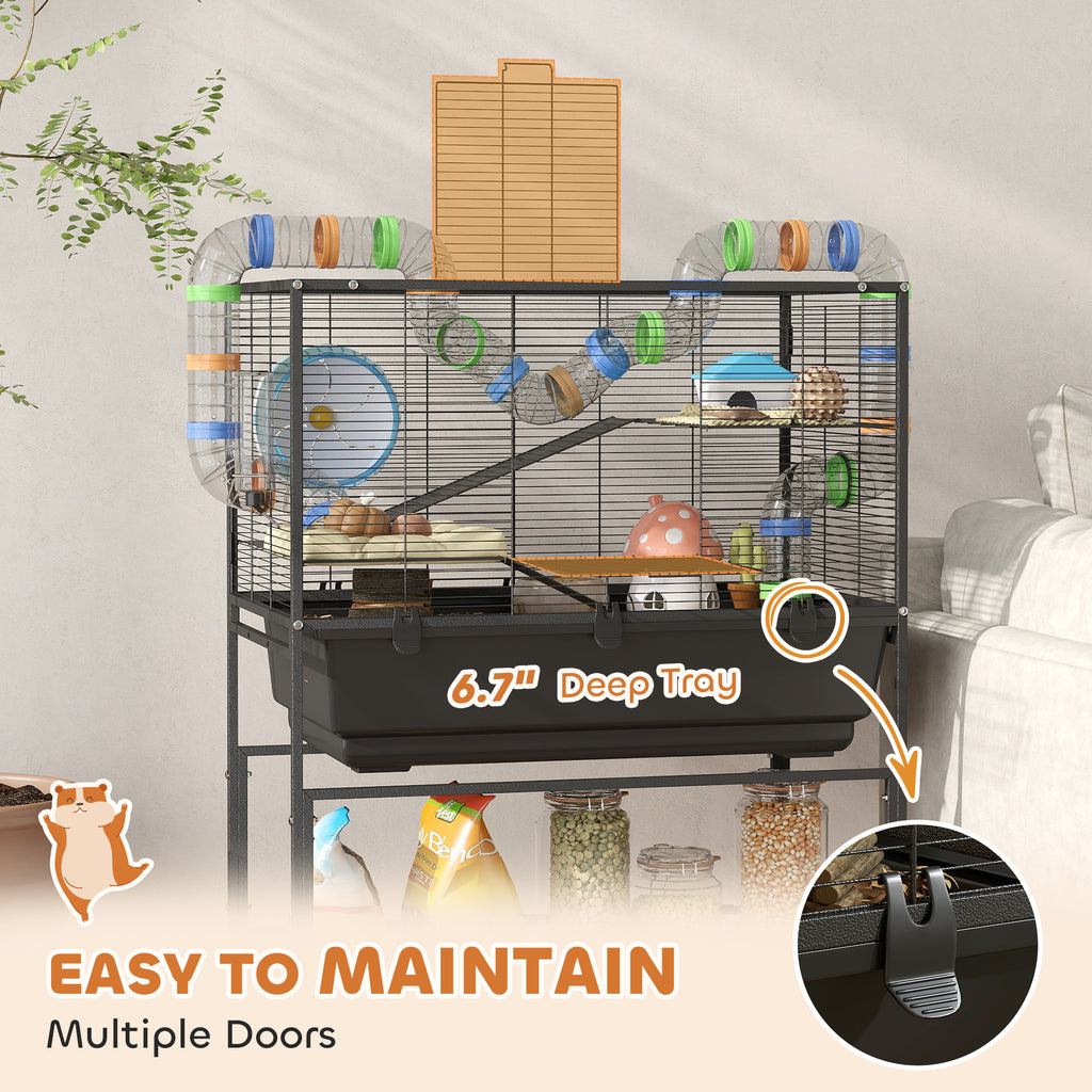 Hamster Cage Big Exercise Wheel, Hut, Tube System, 3 Tier