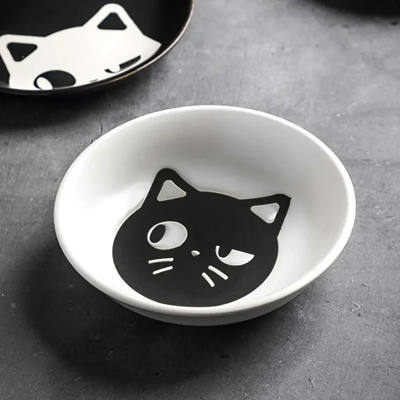 Ceramic Cartoon Cat Circular Plate and Bowl