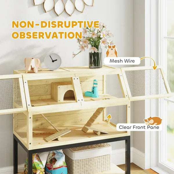 Hamster Cage on Wheels W Storage Shelf, Seesaws, Water Bottle, Hut & Ramps