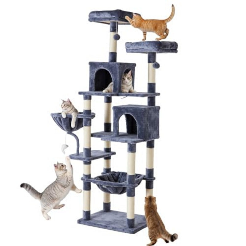 71-inch Large Multi-story Cat Climbing Tower, Natural Sisal Grabber Posts