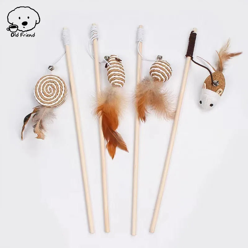 Wooden Handmade Cat Feather Toy