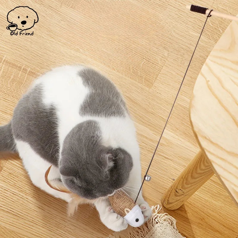 Wooden Handmade Cat Feather Toy