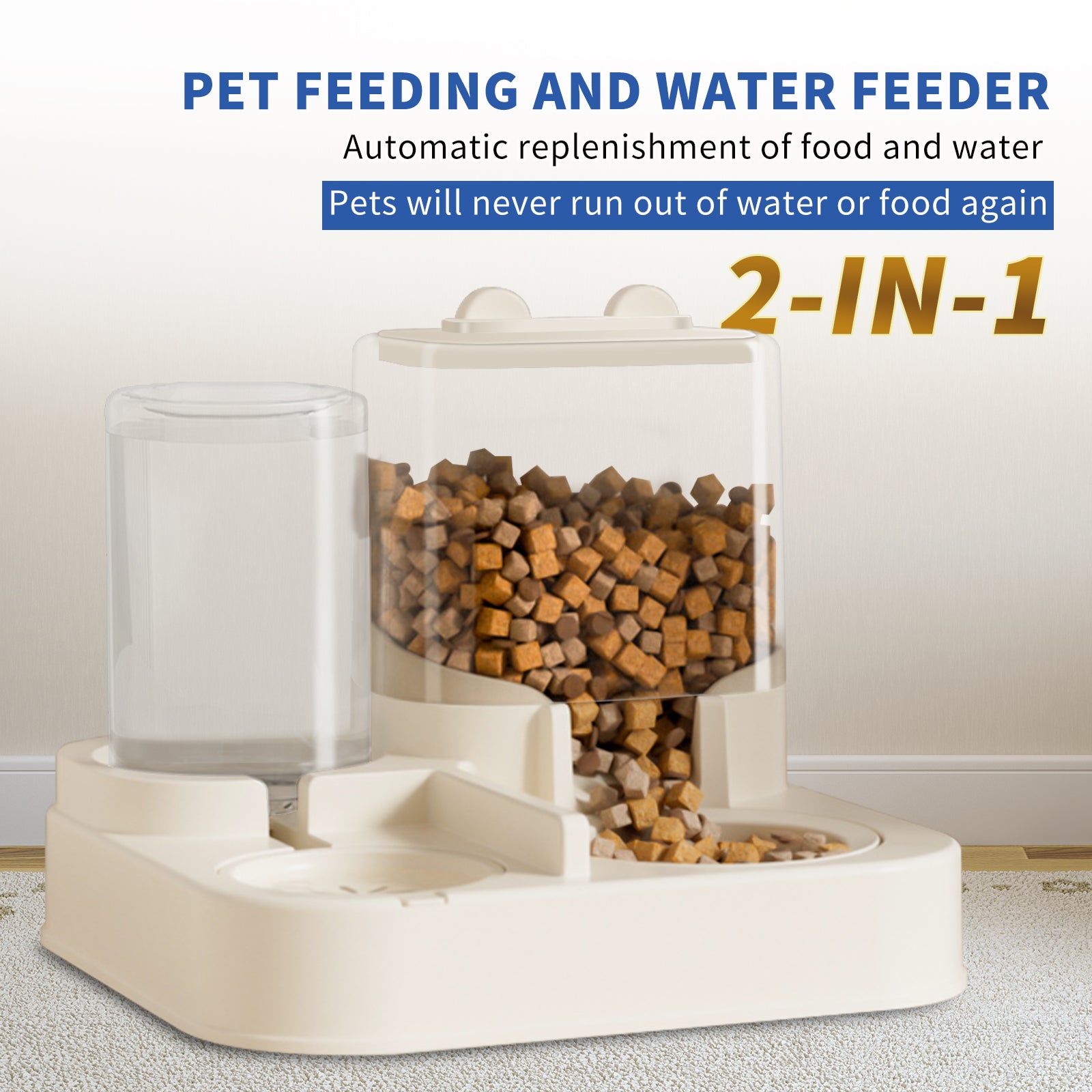 Transparent And Visible Pet Feeding And Drinking Dispenser, Automatically Refilling Food And Water.