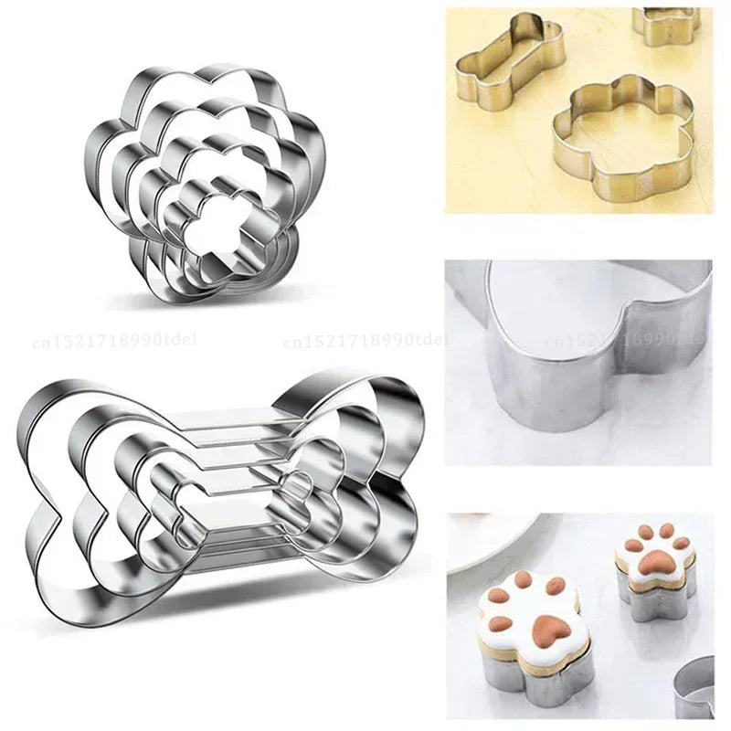 Cookie Cutter Mold Stainless Steel Pet Dog Bone And Paw Shaped