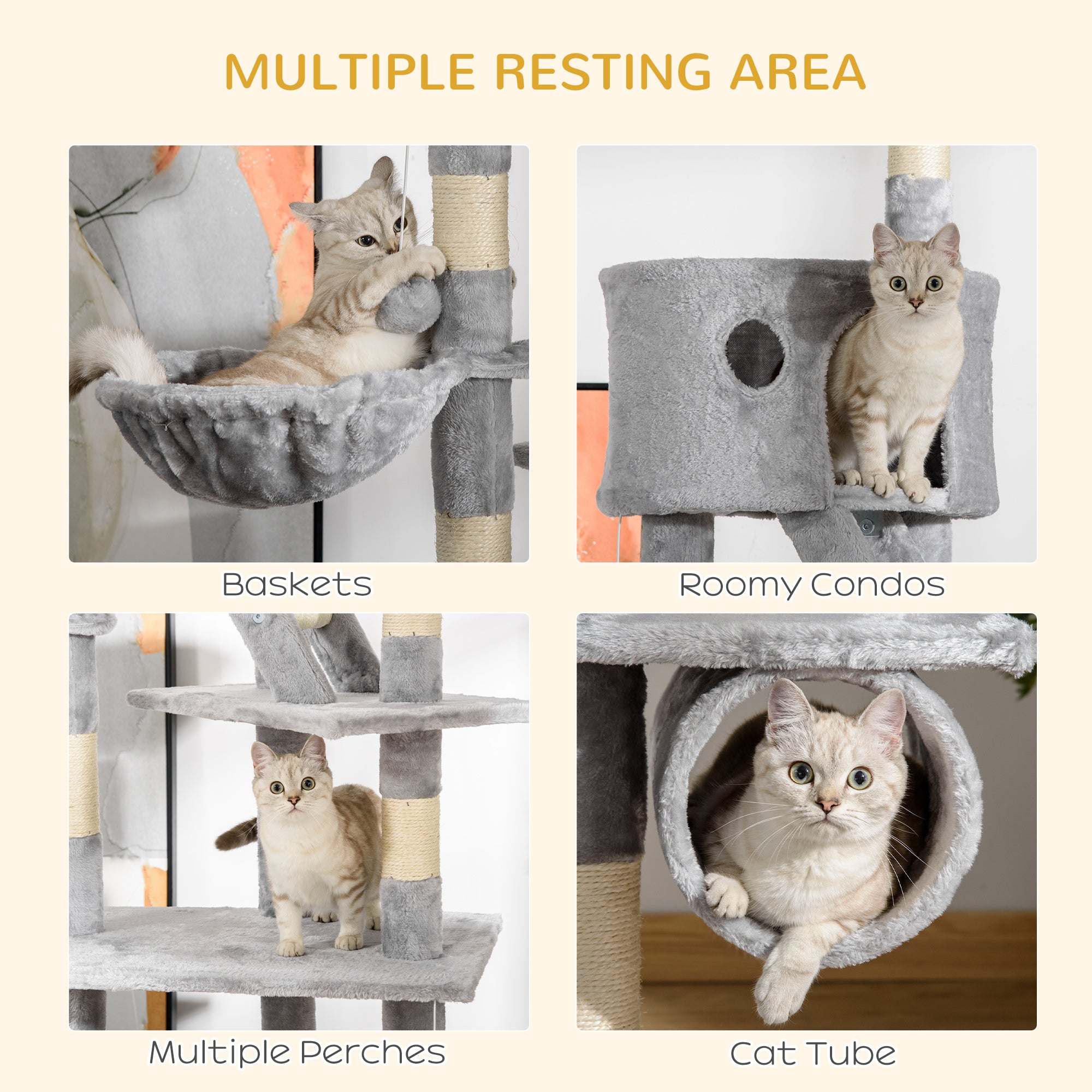 94.5 Inch Height Adjustable Cat Climbing Tower, Hammock