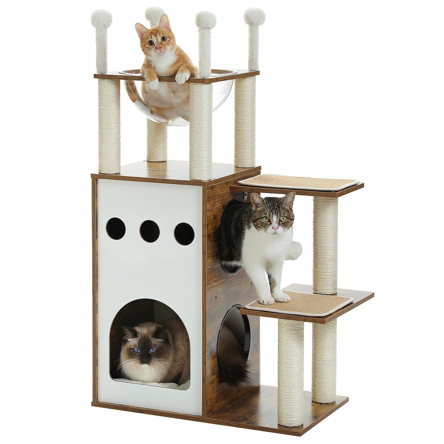Modern Wood Cat Tree And Heavy Duty Scratch Post