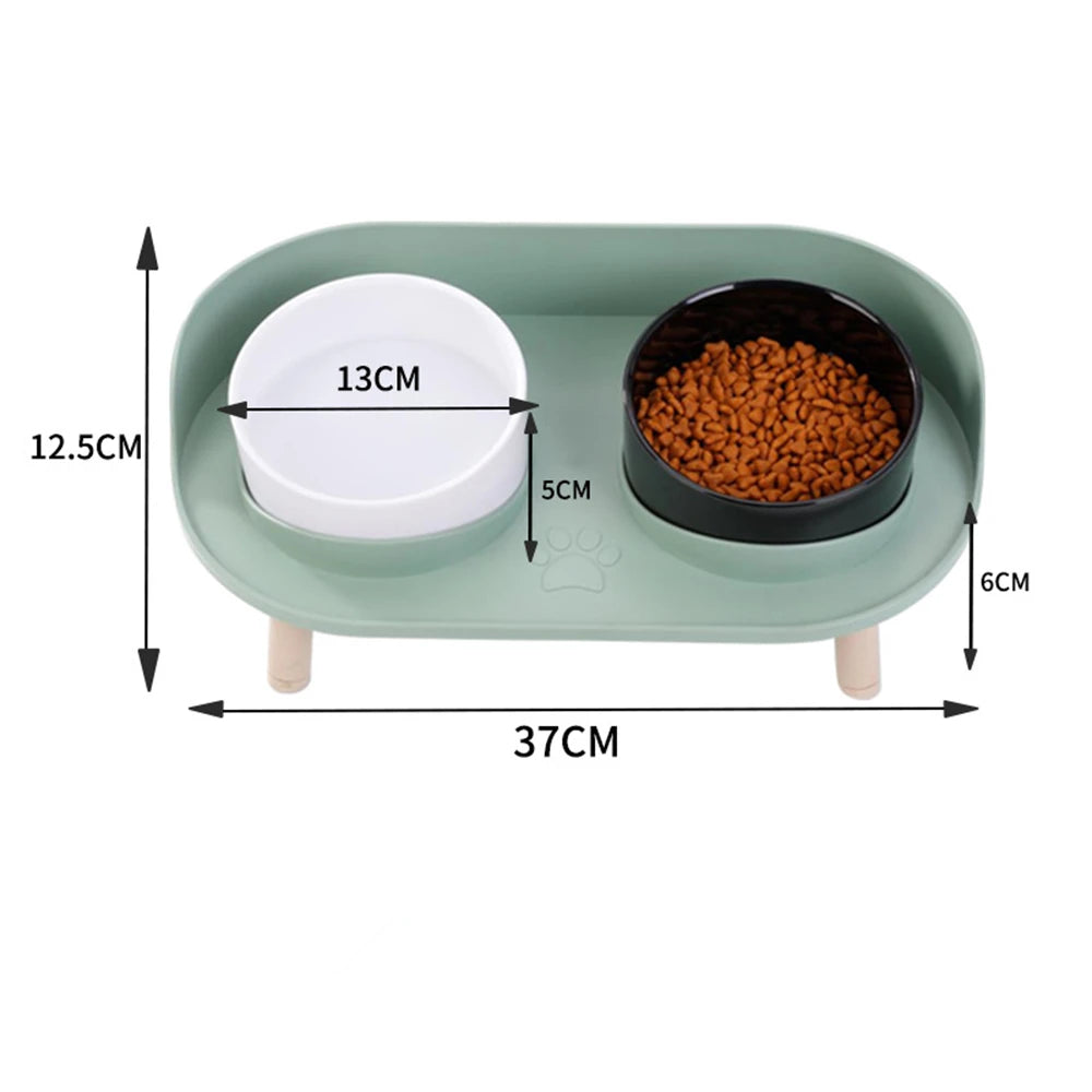Raised Double Bowl Feeder, Adjustable Height Anti-tip Protection