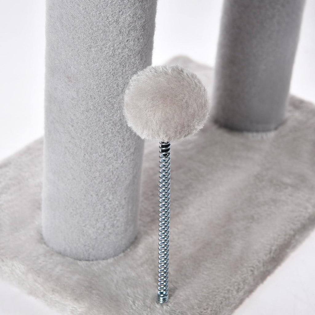 Gray Indoor Cat Tree with Hanging Ball