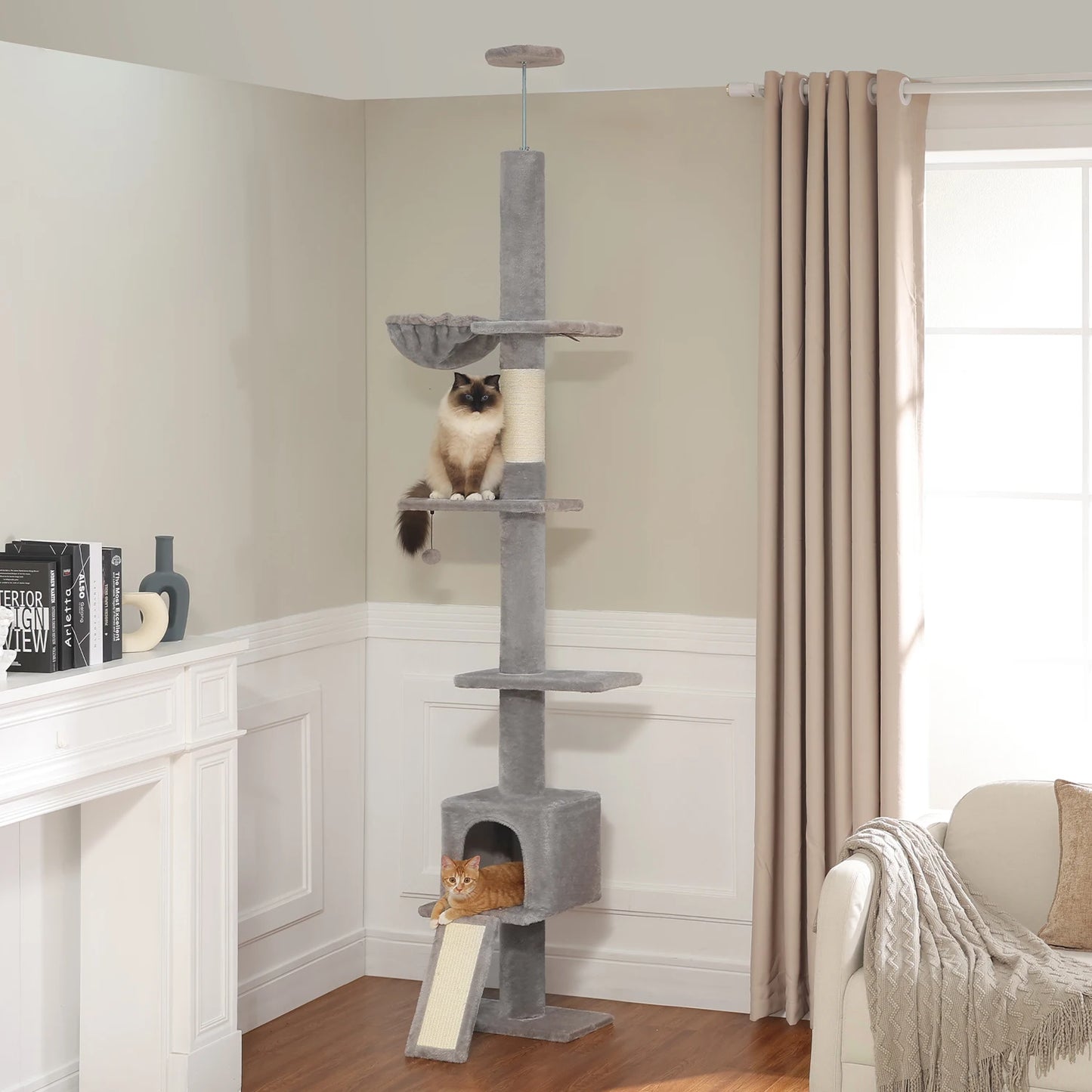 Adjustable 210-274CM Floor to Ceiling Cat Tower 5 Tiers